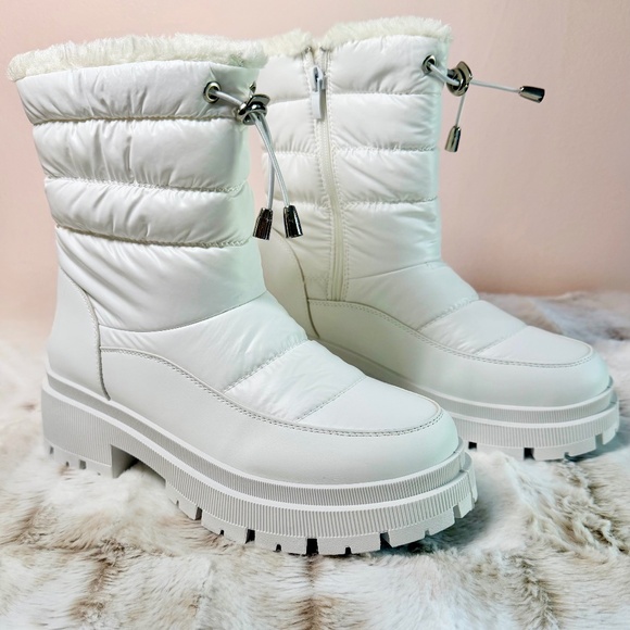 Kayleen Frosty White Quilted Winter Boot With 2" Chunky Heel - Picture 1 of 10